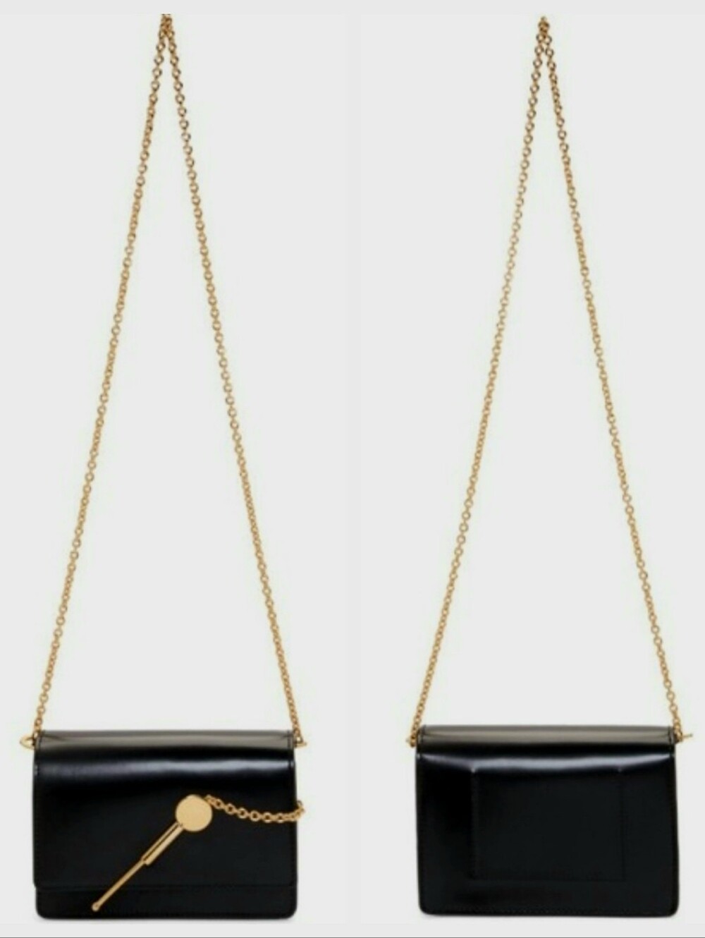 SOPHIE HULME Small Black Leather Cocktail Stirrer Crossbody Clutch Bag GHW